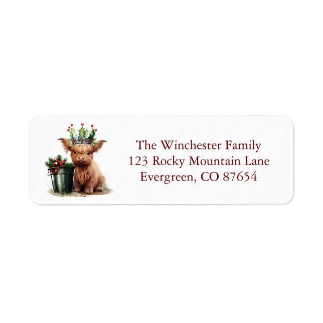 Holly Jolly Highland Cow Return Address Labels (Front)