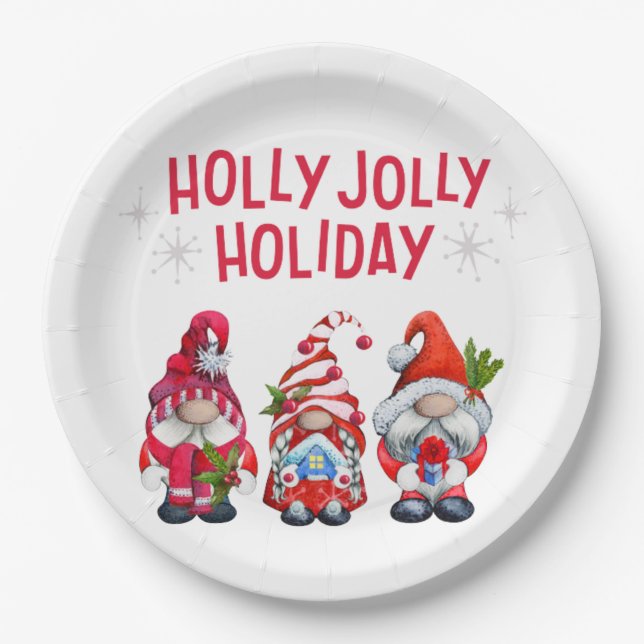 Holly Jolly Holiday Gnomes    Paper Plate (Front)
