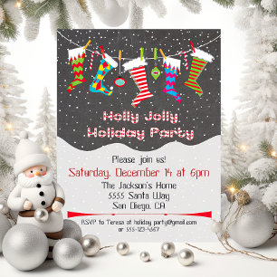 Holly Jolly Holiday Party Hanging Stockings Invite