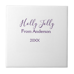 Holly Jolly holidays add name family year purple s Ceramic Tile