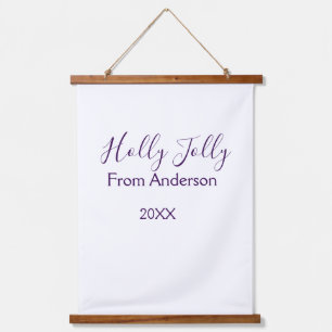 Holly Jolly holidays add name family year purple s Hanging Tapestry