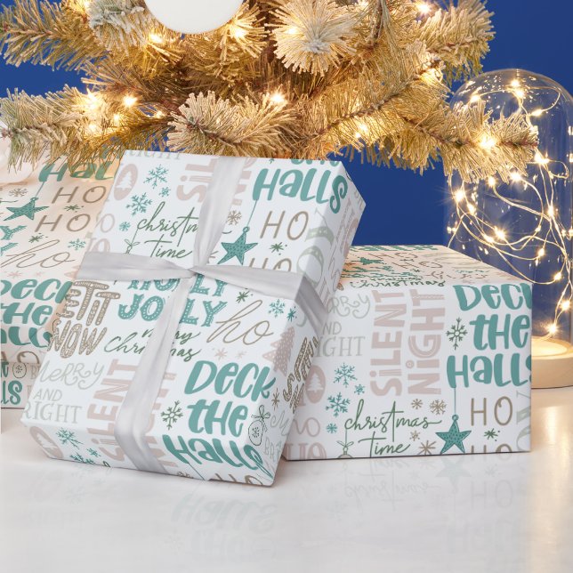 Holly Jolly Joy Deck the Halls Cream Christmas Wrapping Paper (Holidays)