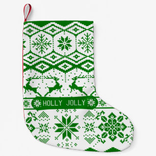 Holly Jolly Knitted Christmas Reindeer Small Christmas Stocking