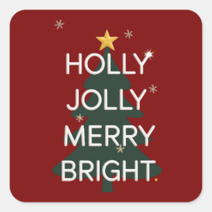 Holly Jolly Merry Bright Family Matching Christmas Square Sticker