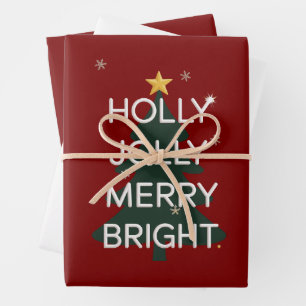 Holly Jolly Merry Bright Family Matching Christmas Wrapping Paper Sheet