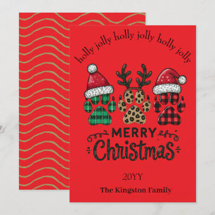 Holly Jolly Merry Christmas Dog Paws Card