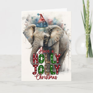 Holly Jolly Merry Christmas Santa Elephant Card