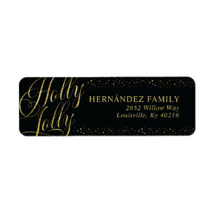 Holly Jolly Modern Black Gold Christmas Address Return Address Label