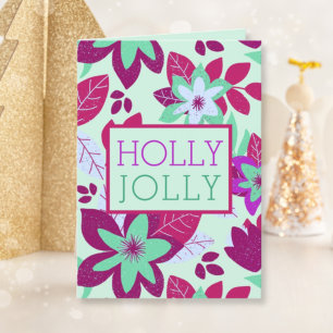 Holly Jolly Modern Botanical Floral Christmas Holiday Card