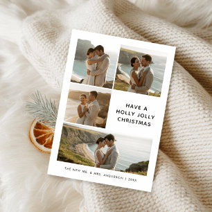 Holly Jolly Newlywed Christmas Coastal 4 Photo Holiday Card