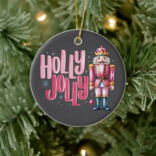 Holly Jolly Nutcracker Christmas Coquette Preppy Ceramic Ornament