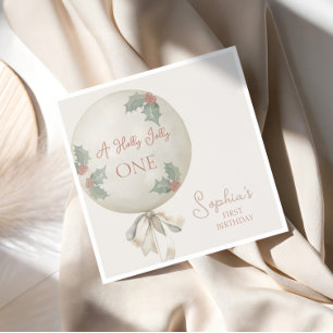 Holly Jolly ONE Christmas Vintage Balloon Birthday Napkin