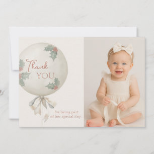 Holly Jolly ONE Christmas Vintage Balloon Thanks  Invitation