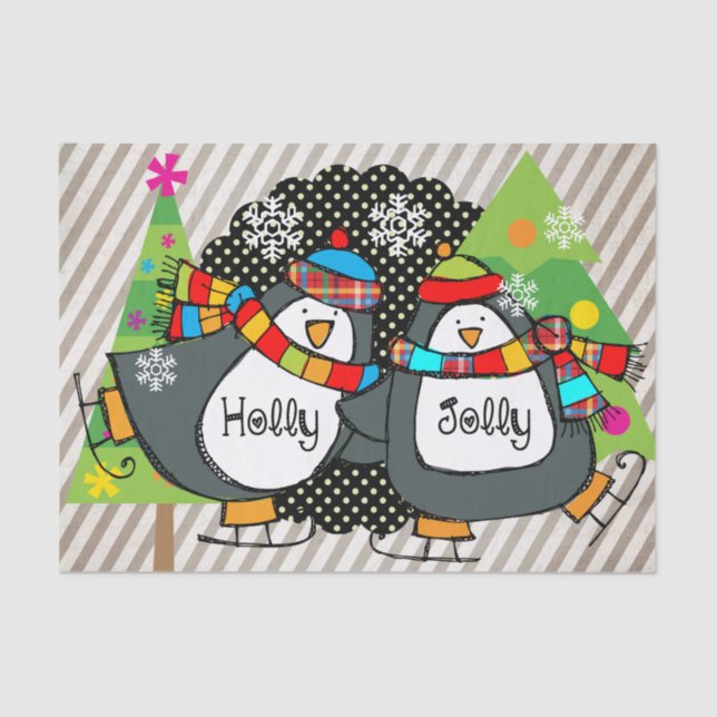 Holly Jolly Penguins Tissue Paper (Front)