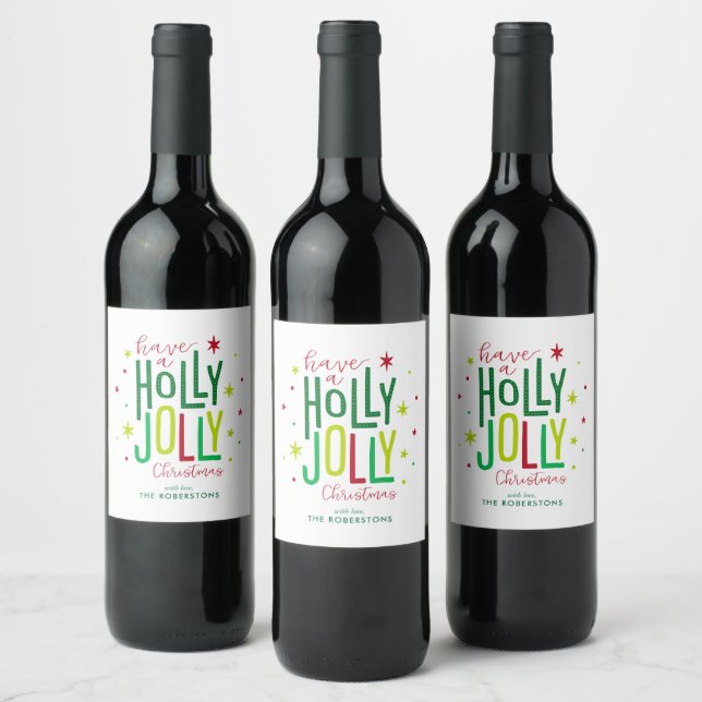 "Holly Jolly" Personalised Christmas Wine Label (Bottles)