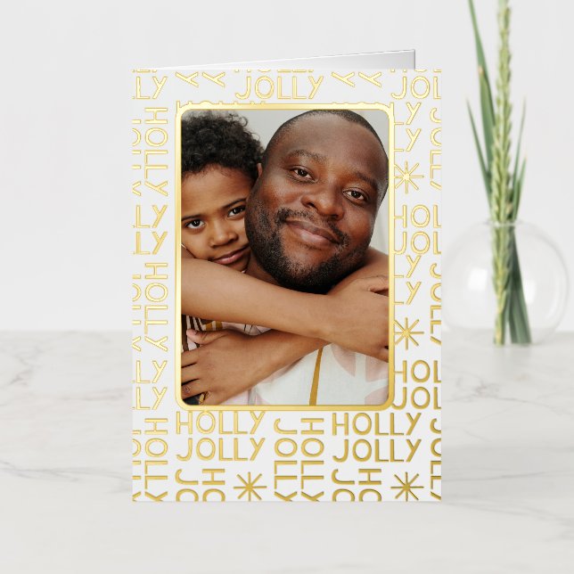 Holly Jolly Personalised Photo Christmas Foil Holiday Card (Front)