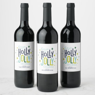 "Holly Jolly" Personalized Christmas Wine Label