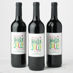 "Holly Jolly" Personalized Christmas Wine Label