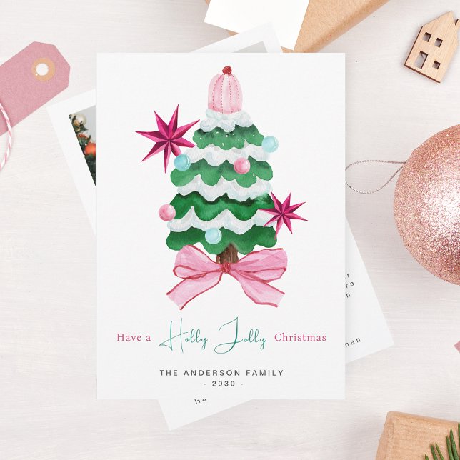 Holly Jolly Photo Christmas Tree Holiday Card (Creator Uploaded)