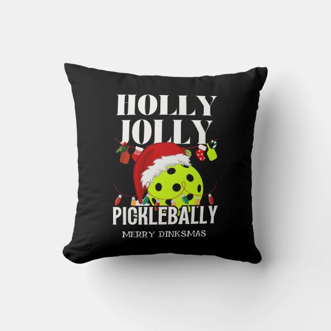 HOLLY JOLLY PICKLEBALLY Christmas Cushion (Front)