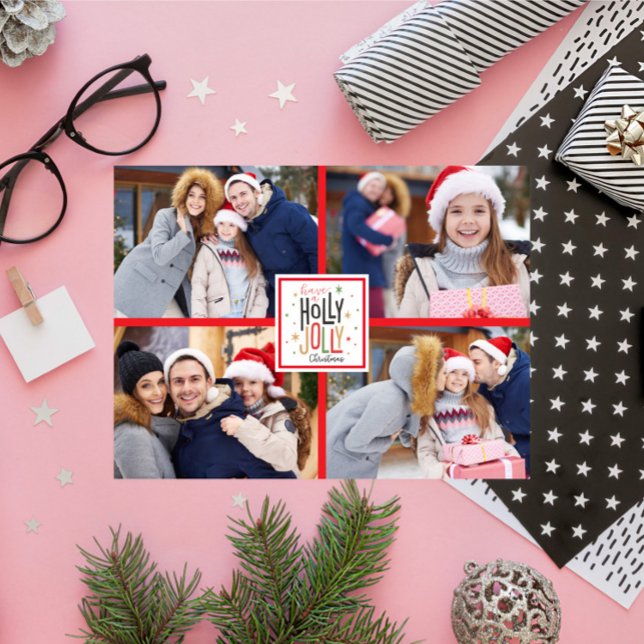 Holly Jolly plaid (add your photos) Holiday Card (Creator Uploaded)