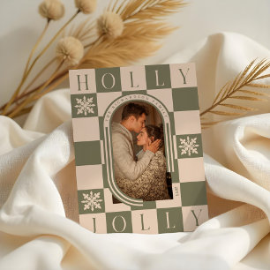 Holly Jolly Retro Chequered Christmas Arch Photo Holiday Card
