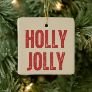 Holly Jolly Retro Family Christmas Matching Ceramic Ornament