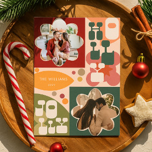 Holly Jolly Retro Geometric Christmas Floral Photo Holiday Card