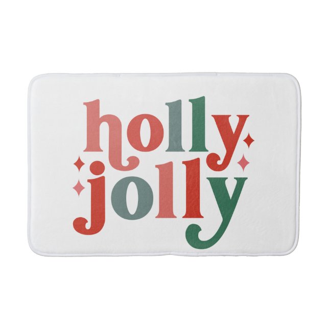 Holly Jolly - Retro Holiday Typography Bath Mat (Front)