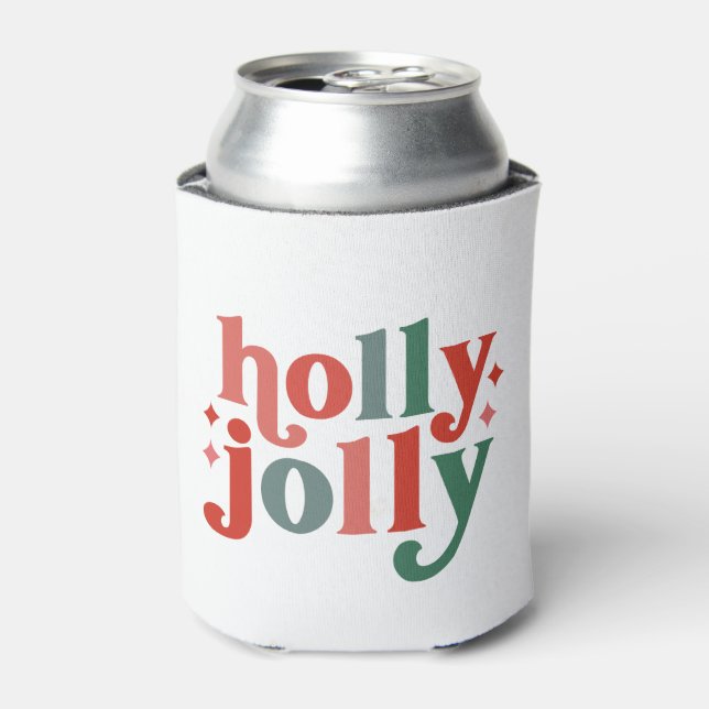Holly Jolly - Retro Holiday Typography Can Cooler (Can Front)