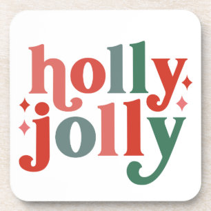 Holly Jolly - Retro Holiday Typography Coaster