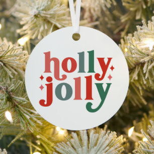 Holly Jolly - Retro Holiday Typography Metal Tree Decoration