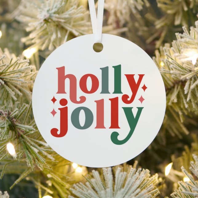 Holly Jolly - Retro Holiday Typography Metal Tree Decoration (Insitu)