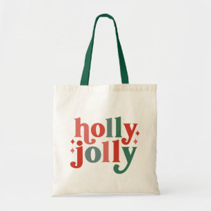 Holly Jolly - Retro Holiday Typography Tote Bag
