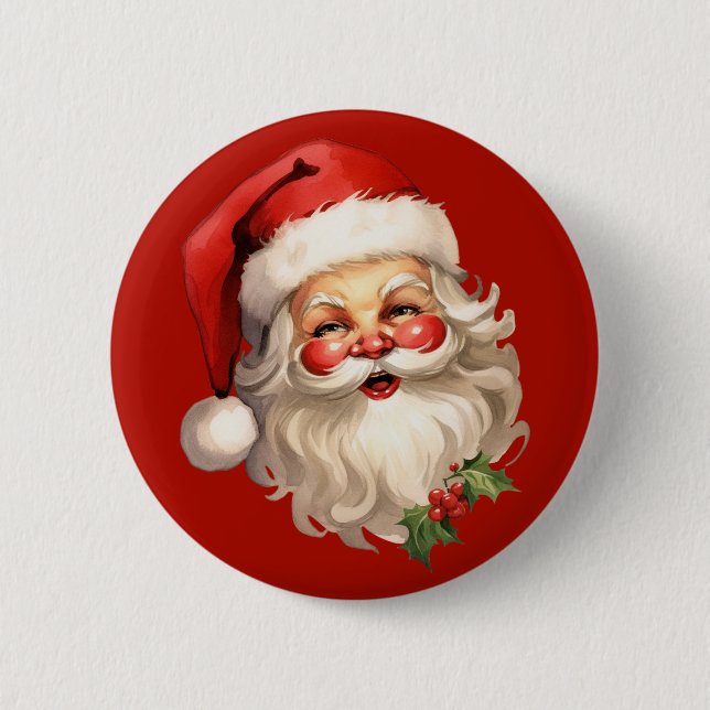 Holly Jolly Santa Claus Retro Christmas 6 Cm Round Badge (Front)