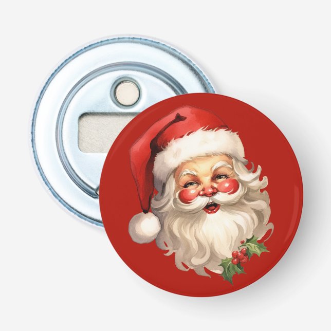 Holly Jolly Santa Claus Retro Christmas Bottle Opener (Front)