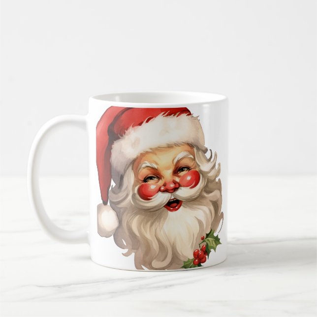 Holly Jolly Santa Claus Retro Christmas Coffee Mug (Left)