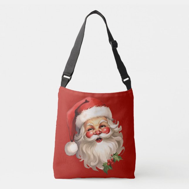Holly Jolly Santa Claus Retro Christmas Crossbody Bag (Front)