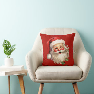 Holly Jolly Santa Claus Retro Christmas Cushion
