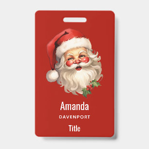 Holly Jolly Santa Claus Retro Christmas ID Badge