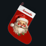 Holly Jolly Santa Claus Retro Christmas Large Christmas Stocking<br><div class="desc">Personalised Christmas stocking with a joyful illustration of a vintage style Santa Claus with red rosy cheeks. Wearing his classic red Santa hat and his big white beard. A sprig of holly adds to the festive holiday spirit of this design.</div>