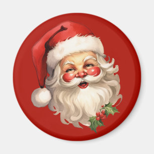 Holly Jolly Santa Claus Retro Christmas Magnet