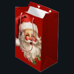 Holly Jolly Santa Claus Retro Christmas Medium Gift Bag<br><div class="desc">Gift bag with a joyful illustration of a vintage style Santa Claus with red rosy cheeks. wearing his classic red Santa hat and his big white bear. A sprig of holly adds to the festive holiday spirit of this design.</div>