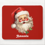 Holly Jolly Santa Claus Retro Christmas Mouse Pad<br><div class="desc">Mousepad with a joyful illustration of a vintage style Santa Claus with red rosy cheeks. wearing his classic red Santa hat and his big white bear. A sprig of holly adds to the festive holiday spirit of this design.</div>