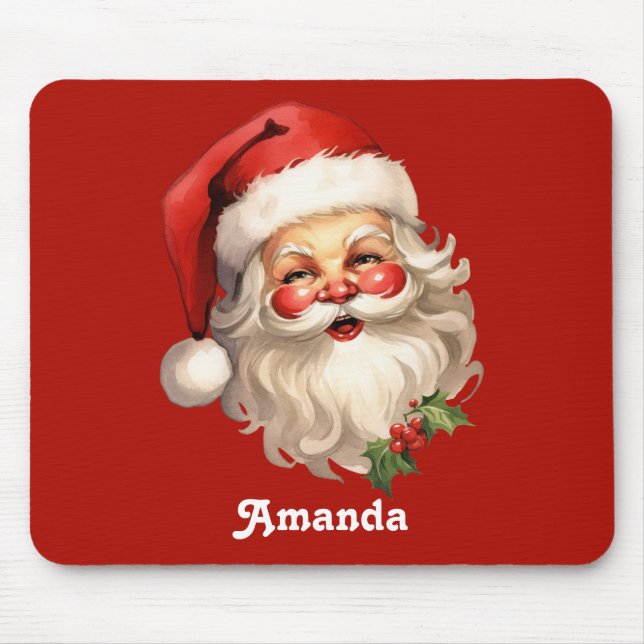 Holly Jolly Santa Claus Retro Christmas Mouse Pad (Front)