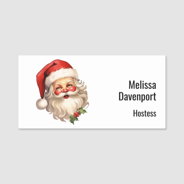 Holly Jolly Santa Claus Retro Christmas Name Tag (Front)