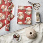Holly Jolly Santa Claus Retro Christmas Pattern Wrapping Paper<br><div class="desc">Wrapping paper with a joyful illustration of a vintage style Santa Claus with red rosy cheeks. Wearing his classic red Santa hat and his big white beard. A sprig of holly adds to the festive holiday spirit of this design.</div>