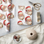 Holly Jolly Santa Claus Retro Christmas Pattern Wrapping Paper<br><div class="desc">Wrapping paper with a joyful illustration of a vintage style Santa Claus with red rosy cheeks. Wearing his classic red Santa hat and his big white beard. A sprig of holly adds to the festive holiday spirit of this design.</div>