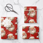 Holly Jolly Santa Claus Retro Christmas Pattern Wrapping Paper Sheet<br><div class="desc">Wrapping paper sheets with a joyful illustration of a vintage style Santa Claus with red rosy cheeks. wearing his classic red Santa hat and his big white bear. A sprig of holly adds to the festive holiday spirit of this design.</div>