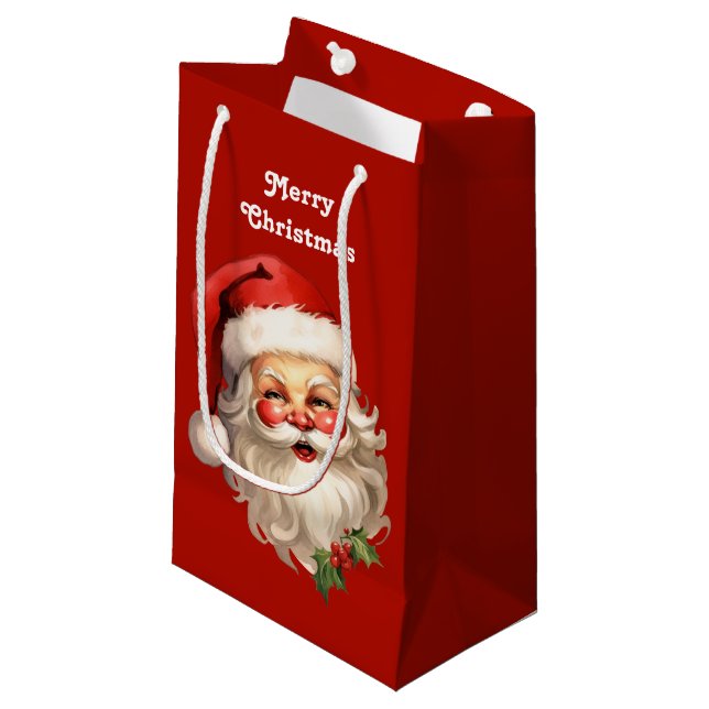 Holly Jolly Santa Claus Retro Christmas Small Gift Bag (Front Angled)